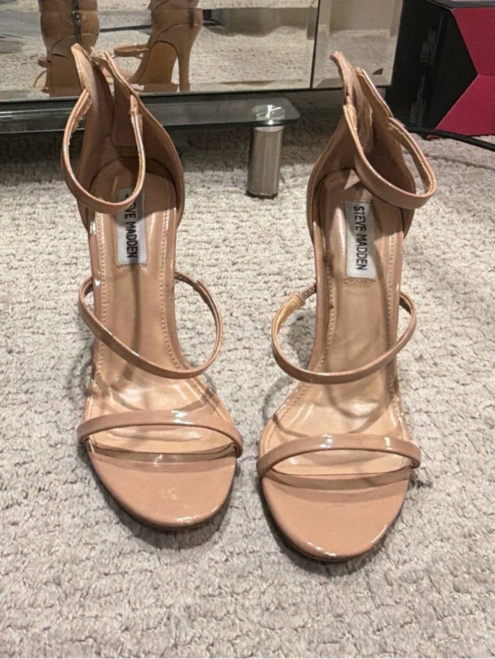 Steve Madden Nude Patent Strappy Stiletto Sandals